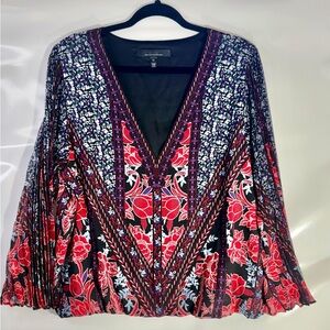 White House Black Market Red and Black Floral Blouse